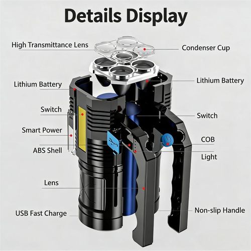 Generic ASCENT 4-Core Super Bright Handheld Flashlight, Rechargeable Long-Range Searchlight for Outdoor Use - image 3