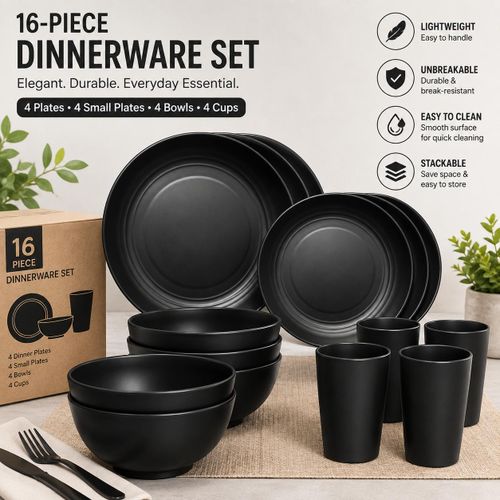 Generic 16-Piece Black Unbreakable Dinnerware Set - image 2