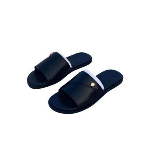product_image_name-Generic-Women's Elegant Black Slide Sandals with Gold Floral Emblem- Black-1