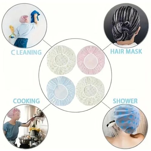Generic 4pcs Waterproof Floral & Patterned Shower Cap Set – Multi-Color – Reusable Hair Protection - image 4