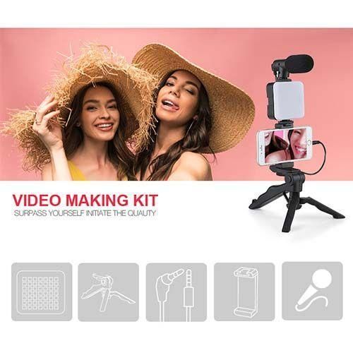 product_image_name-Generic-Phone Holder Photography Lighting Smartphone Video Kit Microphone LED Selfie Tripod Recording Handle Portable Stabilizer Bracket-7