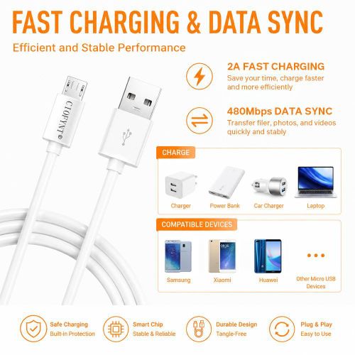 CIOFYNT 1m White Micro USB Cable, 2A Fast Charging Cord for Android Phones, Tablets & Power Banks - image 4
