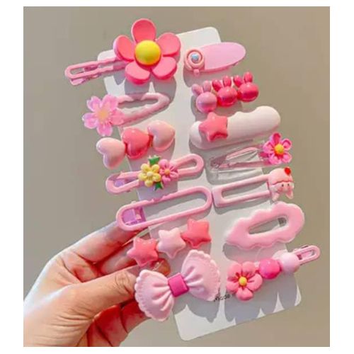 product_image_name-Generic-14pcs Hair Clips for Girl Child- Baby pink-1