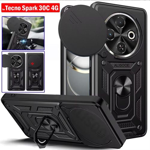 product_image_name-TECNO-Spark 30C 4G Case Slide Window Lens Protection with Magnetic Stand Ring - Black -1