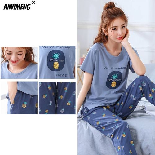 Shop Generic Sleepwear Cartoon Cotton Pajamas for Women Long Pants Short  Sleeved Summer Spring Loungewear Fashion Home Clothing Homewear Online