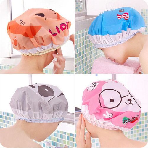 product_image_name-Generic-Cartoon Shower Caps Colorful Bath Shower Hair Cover Adults Kids Waterproof Bathing Elastic Band Cap SPA Cap-1