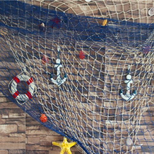 Shop Generic Special offer Mediterranean style decorative fishing net hemp  rope antique photography props shell fishing net wholesale 1*2 blue shell  Online