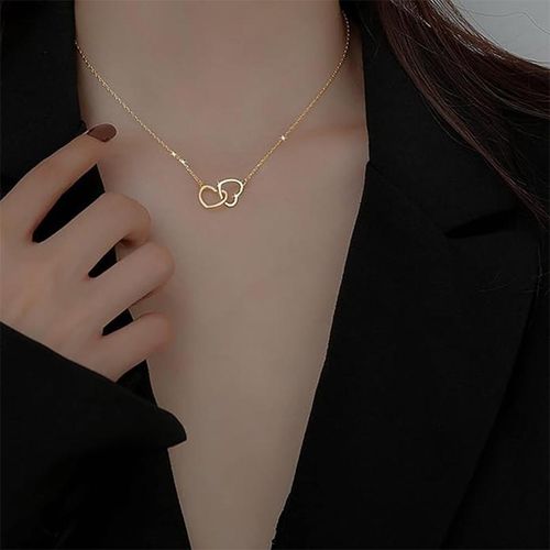 product_image_name-Fashion-2 Pack Double Heart Necklace Gold and Silvery Heart Pendant Necklace for Women Minimalist Fashionable Jewelry for Everyday Wear Gift for Anniversary, Birthday Valentine’s Day -8