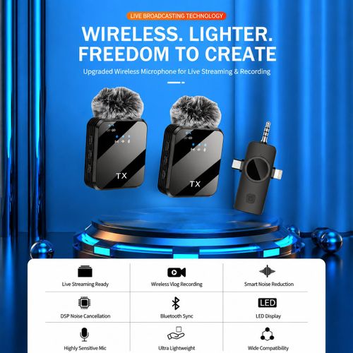 Generic 2-in-1 Wireless Lavalier Microphone, Plug-and-Play Lapel Mic with Noise Reduction for Vlogging & Live Streaming - image 3