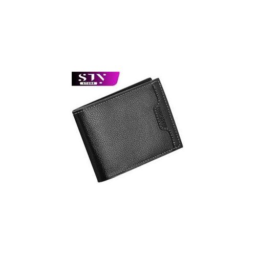 STY Men Short Wallets Business Billfold Horizontal Wallet Credit Card Holder-Black