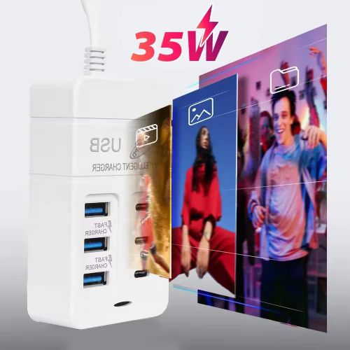 Generic 6-port USB charger 3USB + 3PD 35W PD Type-C mobile phone fast charger rapid charger hub adapter UK plug - image 4
