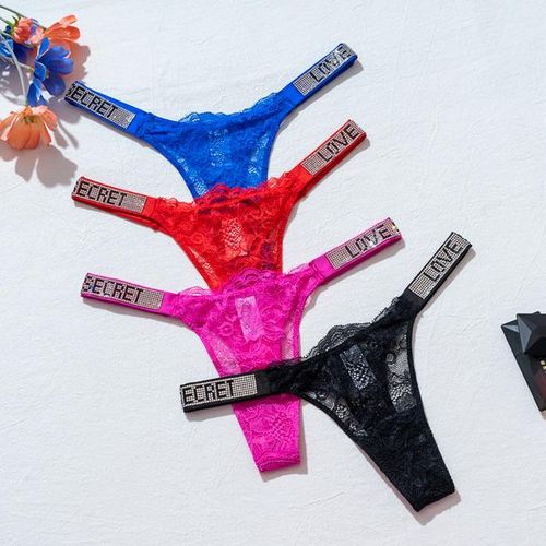 G-string Panties Underwear Underpanties Thong See Through Rhinestone Low  Rise