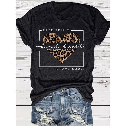 product_image_name-CALLIARA-Women's Leopard Heart Short-Sleeve T-Shirt (African Summer Breathable) "Free Spirit/Kind Heart/Brave Soul" Slogan Fashion Versatile Casual Top-2