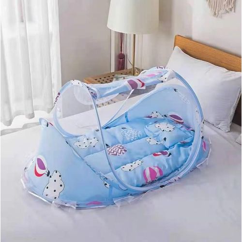 product_image_name-Generic-4 in 1 Baby Folding Mosquito Net Bed With Cotton Mat Pillow Music - Blue-1