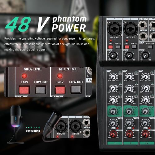 product_image_name-Bomge-BMG04U- 4-Channel Professional Audio Mixer - USB - Bluetooth - 48V Phantom Power - Digital MP3 Input - FX 256-Bit DSP - Desk System Interface -  For Karaoke Studio Streaming Recording-8