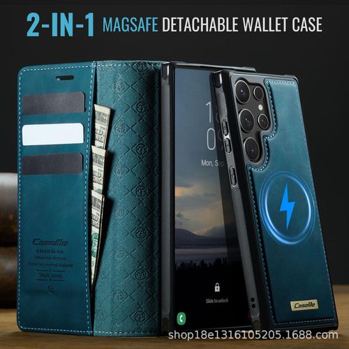 product_image_name-Samsung-Galaxy S26 Ultra (2 in 1) MAGSAFE Detachable Flip Leather  Wallet Case With Wireless & Magnetic Charging Support - Dark Green -1
