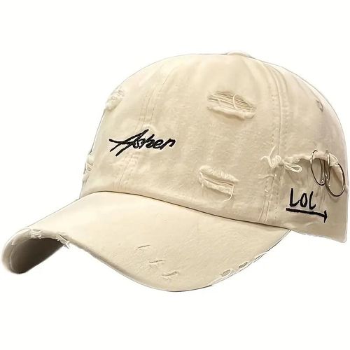 product_image_name-Fashion-A White Stylish Men'S Baseball Cap With A Distressed Look, Featuring A Vintage American Design And Letter Details, Inspired By Korean Fashion., Suitable For Women-3