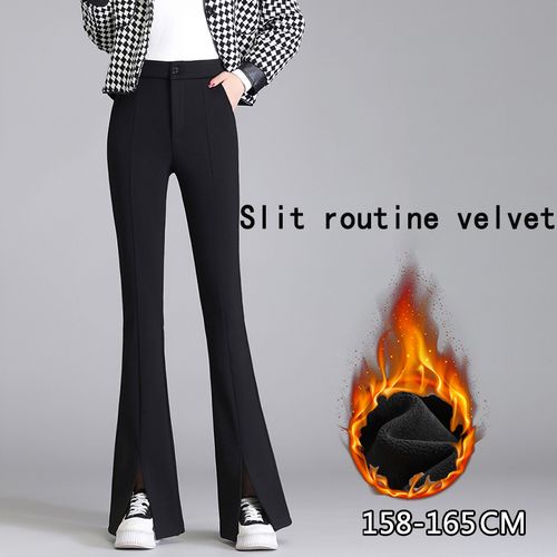 Plus Size Slit Front Black Flare Pants for Women Korean Style