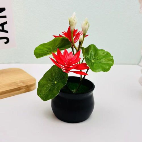 product_image_name-Generic-3 POTS of Artificial Small Lotus Plants for Living Room Indoor Decoration, Potted Display Green Plants-2
