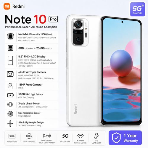 Shop Xiaomi Redmi Note 10 Pro Dual SIM, 8GB+256GB - White