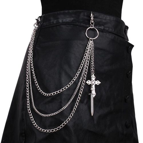 Fashion Women's Multi-Layered Cross & S word Pant Chain - Gothic Punk Waist Chain Accessory
