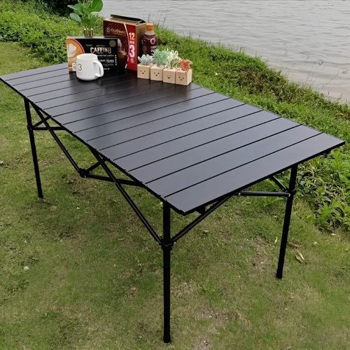product_image_name-Generic-Foldable Outdoor Camping Table (95cm)– Lightweight Aluminum Roll-Up Picnic Table-black-1
