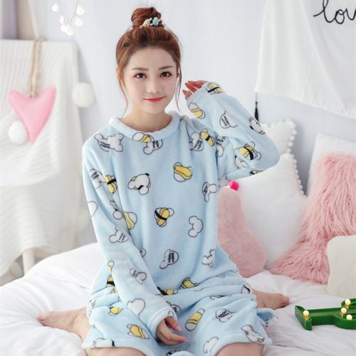 Shop Generic Winter Pajama Women Korean Sleepwear Cute Cartoon Flannel  Pajamas Set Velvet Warm Pijama Round Neck Pyjama Homewear Women Online