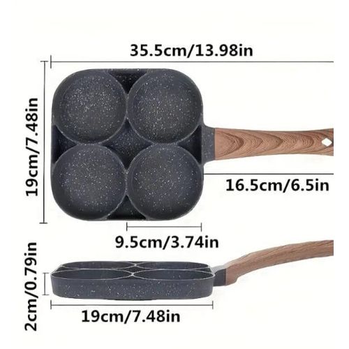 Generic 4 in 1 Egg/ Pancake Skillet with wooden Handles - Black. - image 3