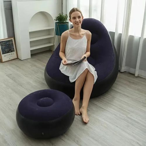 product_image_name-Genera-2-in-1 Set Portable Air Inflatable Lazy Sofa Set - Purple & Black-2