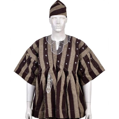 Generic Fugu Smock - Coffee Brown and Beige Stripes with Cap , Size 36