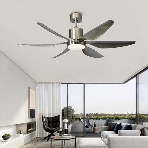 product_image_name-SUMMER WIND-6 Blades Tropical Art Ceiling Fan-Lights + Remote - 30+24W - 660*275*267mm - Silver-1