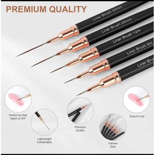 product_image_name-Cc Nail Art-Metallic Nail Art Pens, Liner Brushes Set, 5pcs Black Color Nail Tools for Long Lines, Thin Details, Fine Drawing, Liner Brush Gel Polish Painting Nail Design Sizes 5/8/12/20/25mm-2