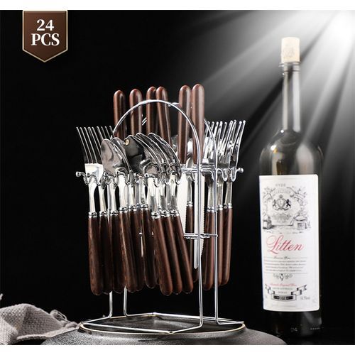 product_image_name-Generic-24 Piece Western Spoon And Fork Cutlery Gift Set - Silver-2