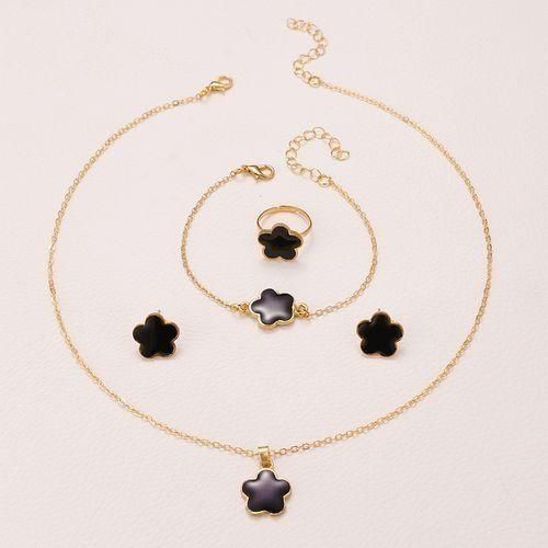 product_image_name-SXCHEN-4 Pieces Casual Petal Necklace Bracelet Earrings-Black Gold-2