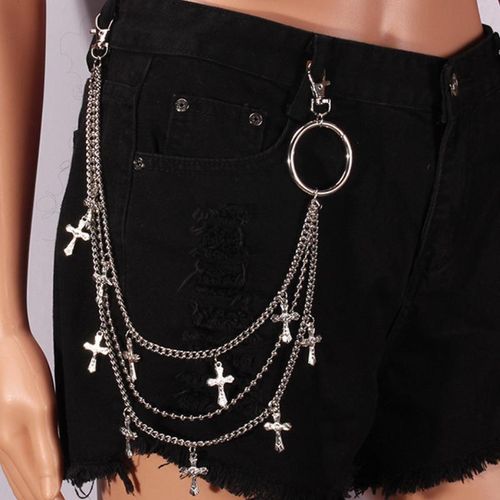 Fashion Silver Cross Pants Chain Multi-Layered Gothic Punk Jeans Chain Accessory