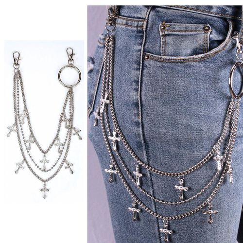 Fashion Silver Cross Pants Chain Multi-Layered Gothic Punk Jeans Chain Accessory - image 3