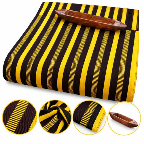 Fashion Traditional Yellow & Brown Woven Kente Fabric