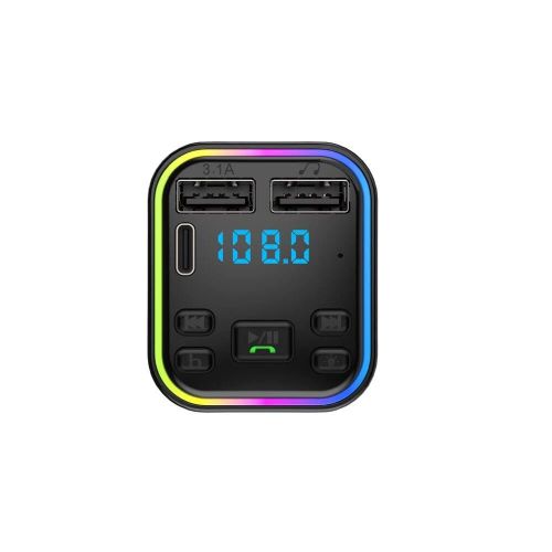 product_image_name-Generic-G38 Multifunction Car Wireless Bluetooth 5.0 FM Transmitter - Dual USB 3.1A Fast Charger + PD Type-C, Hands-Free Calling, Lossless MP3 Music Player, Voice Assistant, 7-Color RGB LED Light & TF/U-Disk Support - Black-5