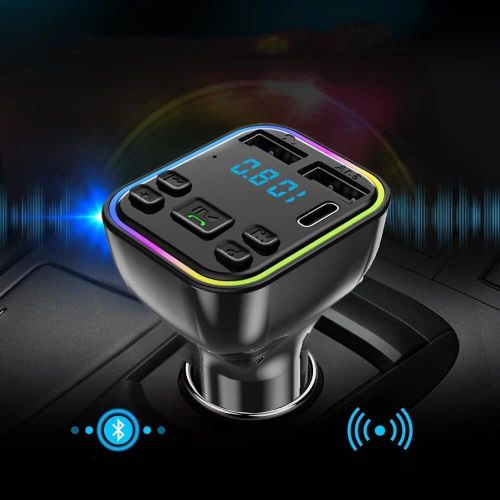 product_image_name-Generic-G38 Multifunction Car Wireless Bluetooth 5.0 FM Transmitter - Dual USB 3.1A Fast Charger + PD Type-C, Hands-Free Calling, Lossless MP3 Music Player, Voice Assistant, 7-Color RGB LED Light & TF/U-Disk Support - Black-7