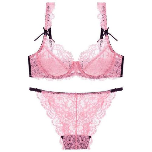 Shop Generic Lingerie Set Sexy Push Up Pink Transparent Lace Bra Large Size Breathable  Gathered Female Plus Size Full Cup Bra And Panty Sets Online