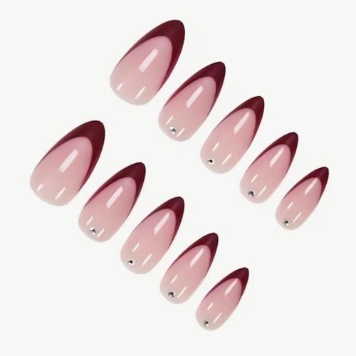 product_image_name-Generic-24pcs Medium Almond Press On Nails with Red Nail Tips & Rhinestone Decor-2