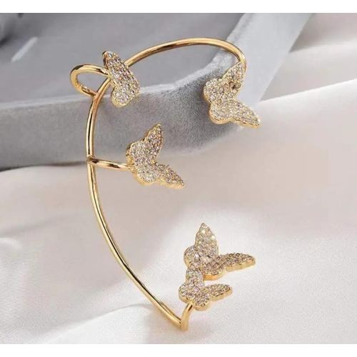 Ba 2pcs gold  ear cuff earrings no piercing crystals butterfly ear clip wrap - image 3