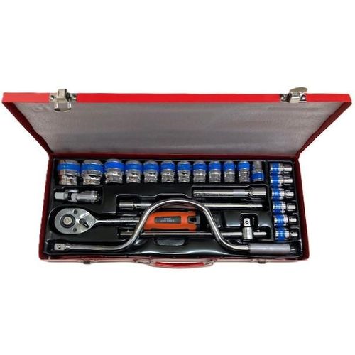 product_image_name-Generic-12/24pcs Quick Wrench Set with Large Ratchet, Complete Socket Tool Kit for Automotive Repair - Red-2