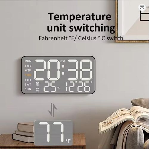 Generic LED electronic silent wall clock, desktop alarm clock, with temperature display - image 2