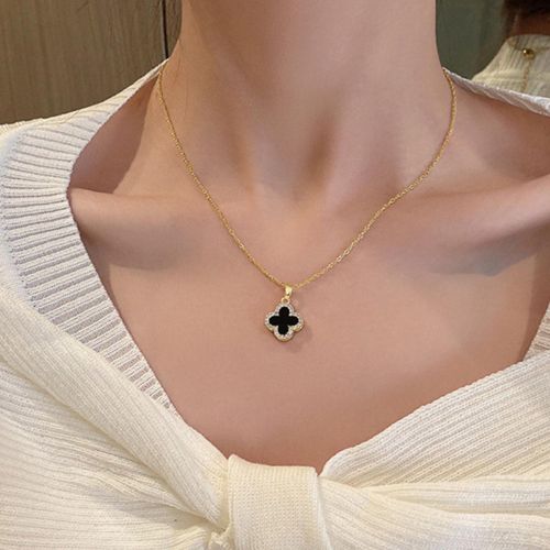 product_image_name-Fashion-Clover Gold Pendant Necklace Zircon Jewelry Women's Retro Jewelry Gift-2