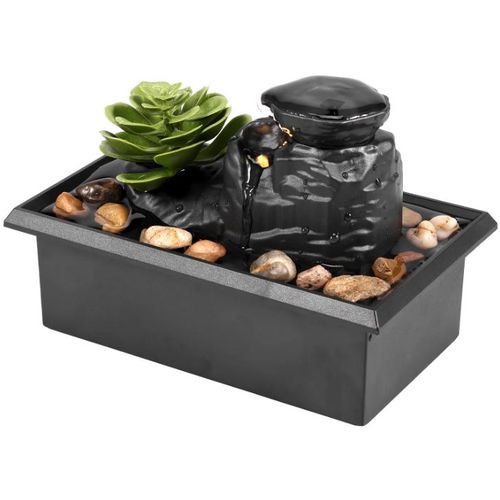 product_image_name-Generic-LED Running Water Fountain Ornaments, Artificial Potted Flowers Flowing Water Ornaments Decorations,Desktop Waterfall Fountain, With Pebbles – USB/Battery Powered -1