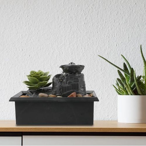 product_image_name-Generic-LED Running Water Fountain Ornaments, Artificial Potted Flowers Flowing Water Ornaments Decorations,Desktop Waterfall Fountain, With Pebbles – USB/Battery Powered -8