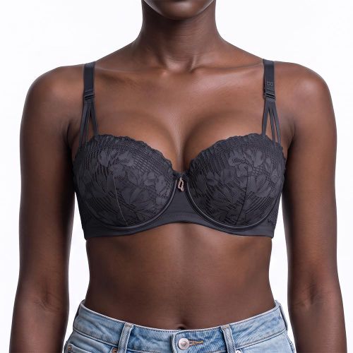 Binnys Luxury Charm Pendant Balconette Bra Adjustable Straps Wire 3 Thin Decorative Straps Demi Bra Lightweight Support & Fixed Pads for Women's Grey Bras