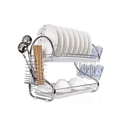 product_image_name-White Label-Stainless Steel Double Layer Dish/Plate Rack With Egg Crate- Silver-2