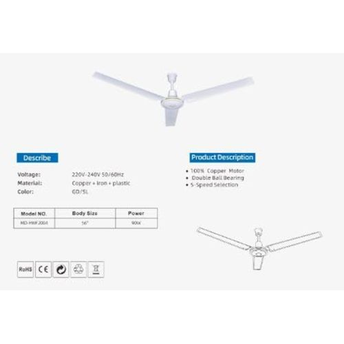 product_image_name-Costa-56" High-Quality Ceiling Fan - 220- 240V- 65W - White-5